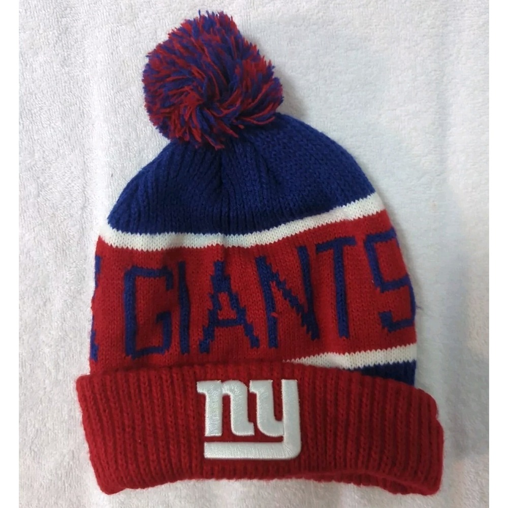 New York Giants 47 Brand Roll Up Beanie Cap Winter Hat Pom Pom